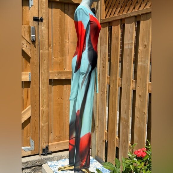 🆕 RAT & BOA 🧿 NWOT Santino Sheer Long Sleeve Dress, Blue with Red Tulip Sz XXS - Picture 9 of 16